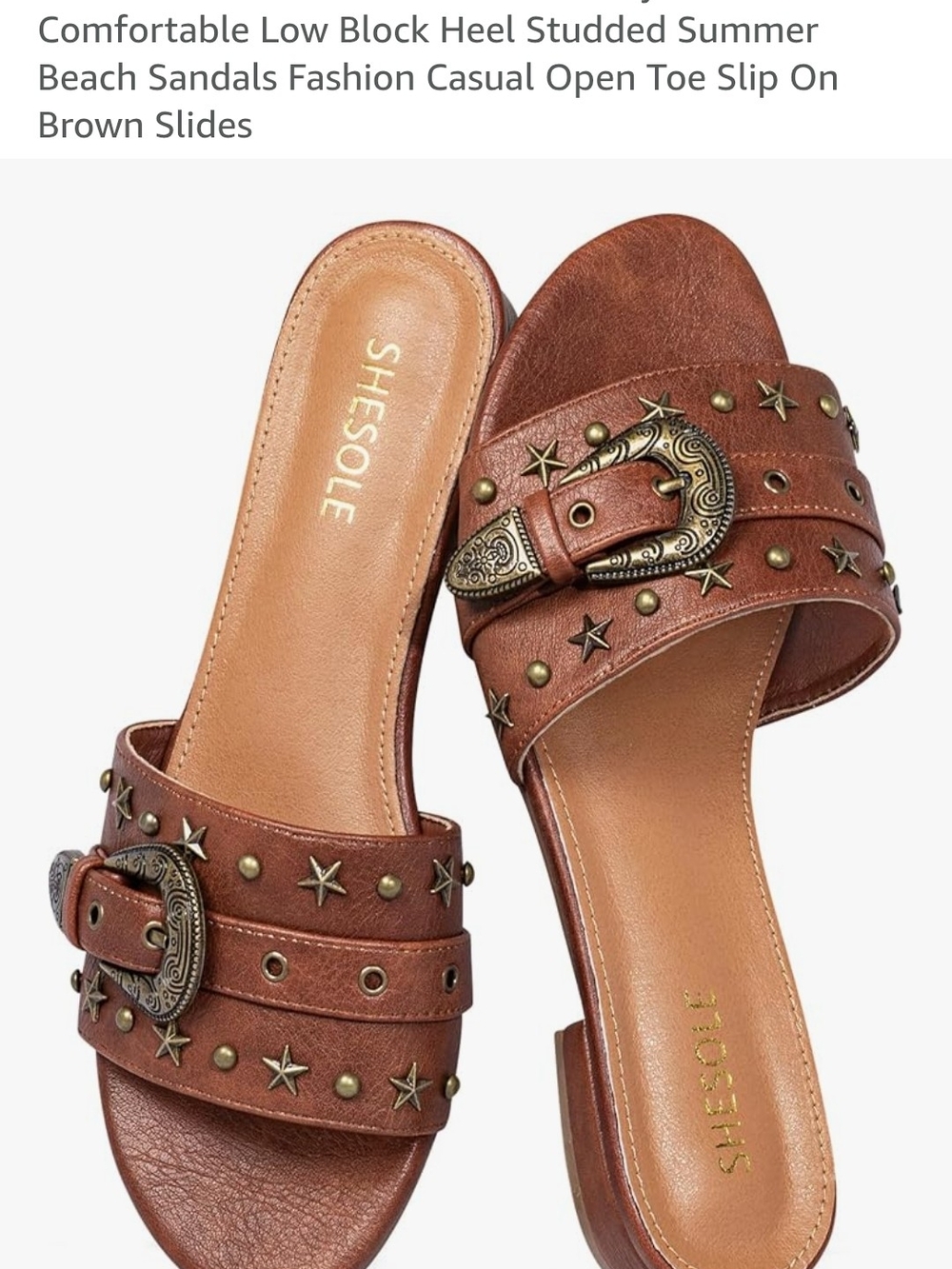 Brown Studded Buckle Slide Mules